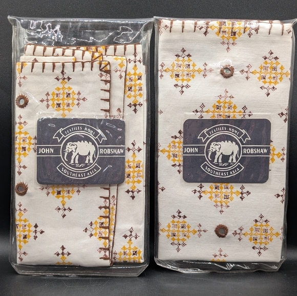 NWT PAIR John Robshaw Block Printed Mirrored 20" Pillow Shams Cream Yellow Brown - Picture 1 of 8